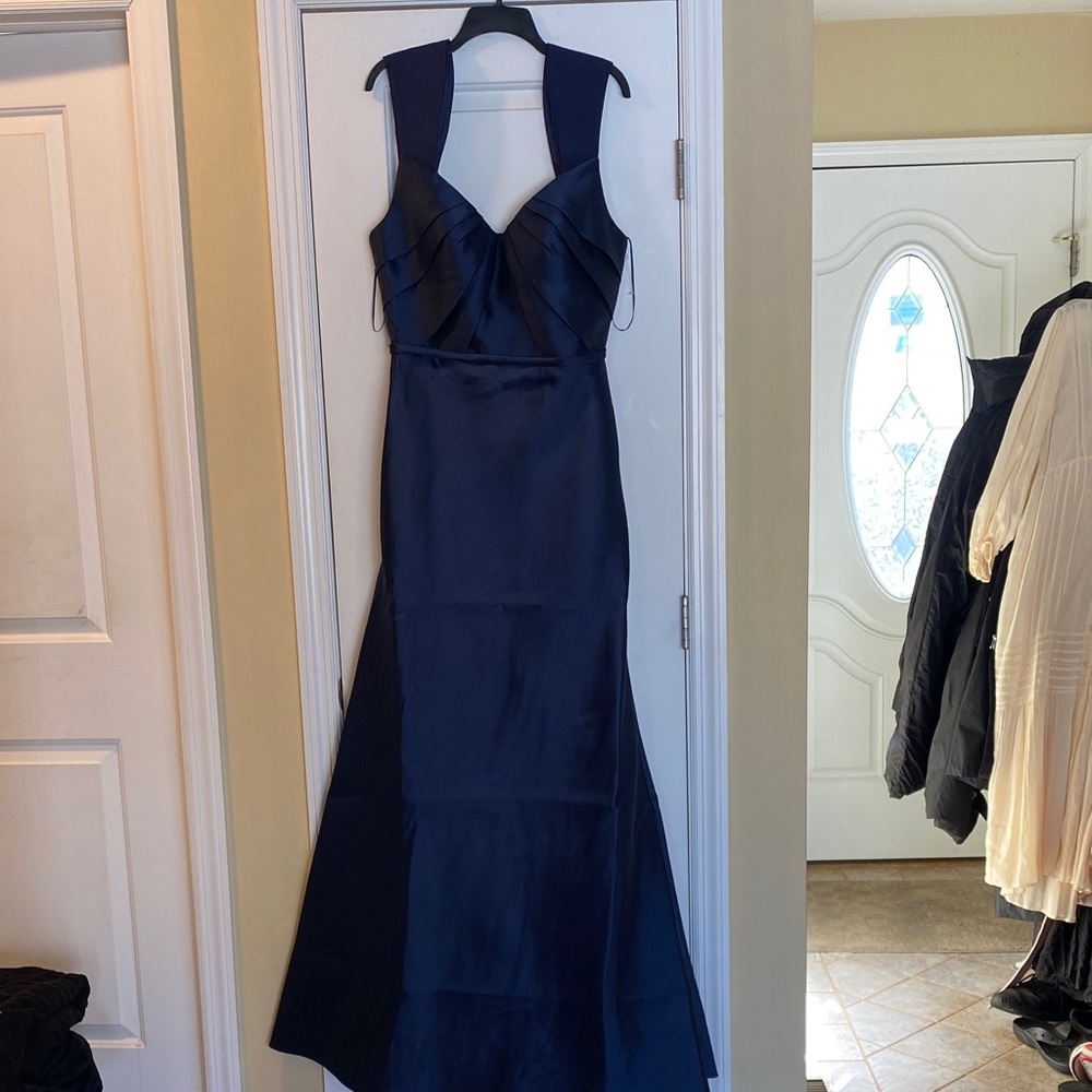 Rene Ruiz Dark Blue Corset Upper Off Shoulder Shimmer Maxi Gown New